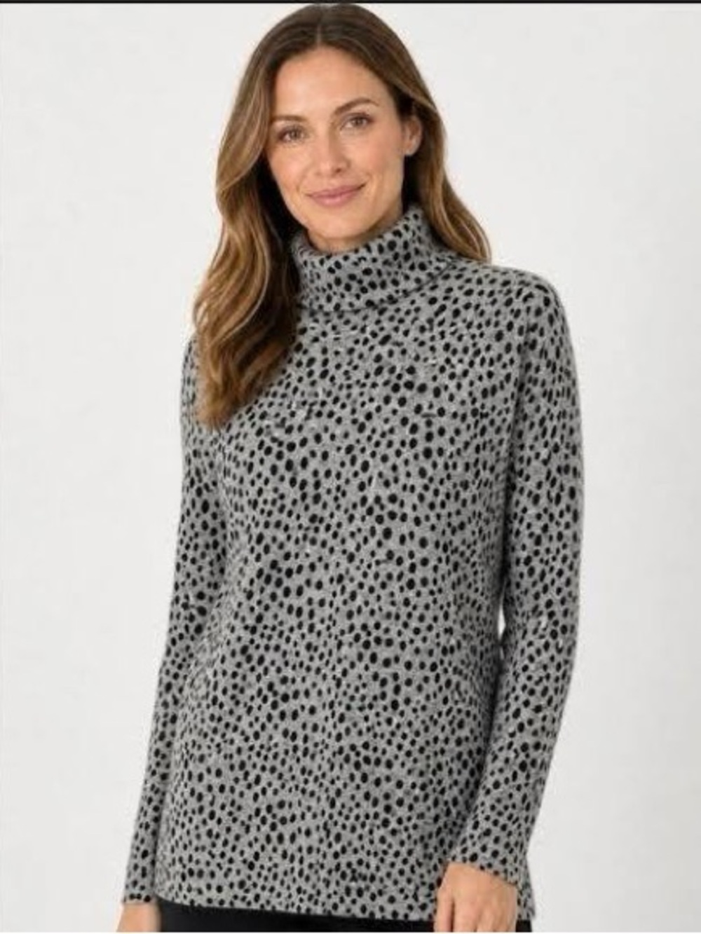 Carter Club 100% Cashmere Cowl Neck Sweater XL Grey Fall Winter Animal Print